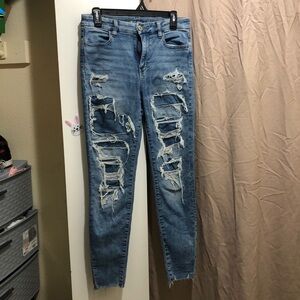American Eagle Blue ripped skinny jeans